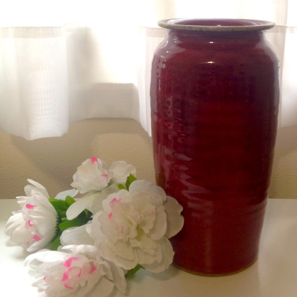 Bruning Pottery Hand-Thrown Stoneware Cranberry Red 11 3/8 Inch Vase - Picture 1 of 8